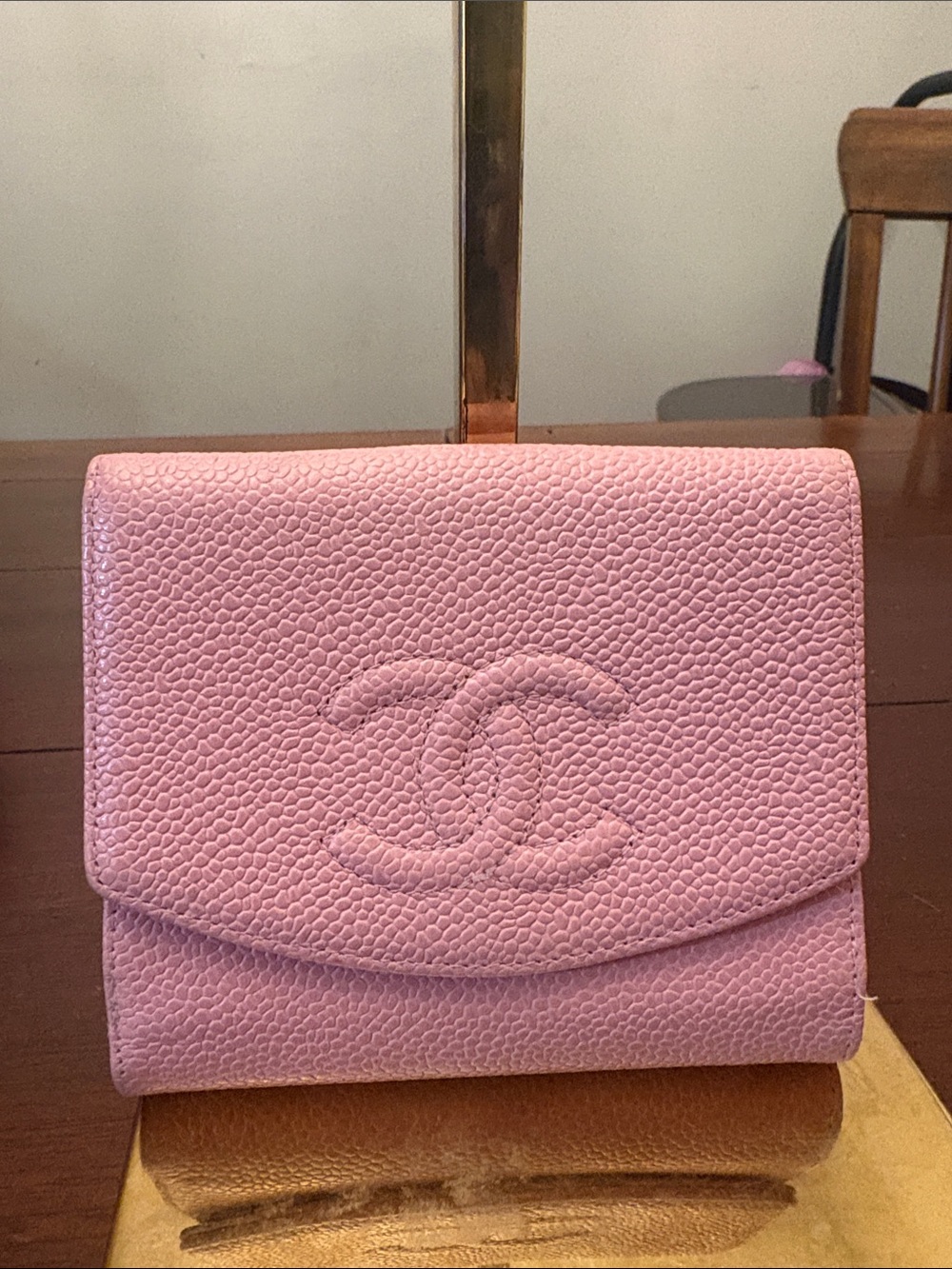 CHANEL Pink Quilted Caviar Leather Wallet CC Logo w COA card and serial sticker